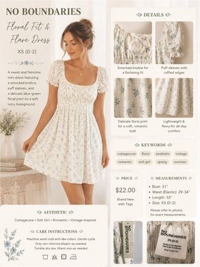 No Boundaries Cream Dress with Green and Light Blue Floral Print
